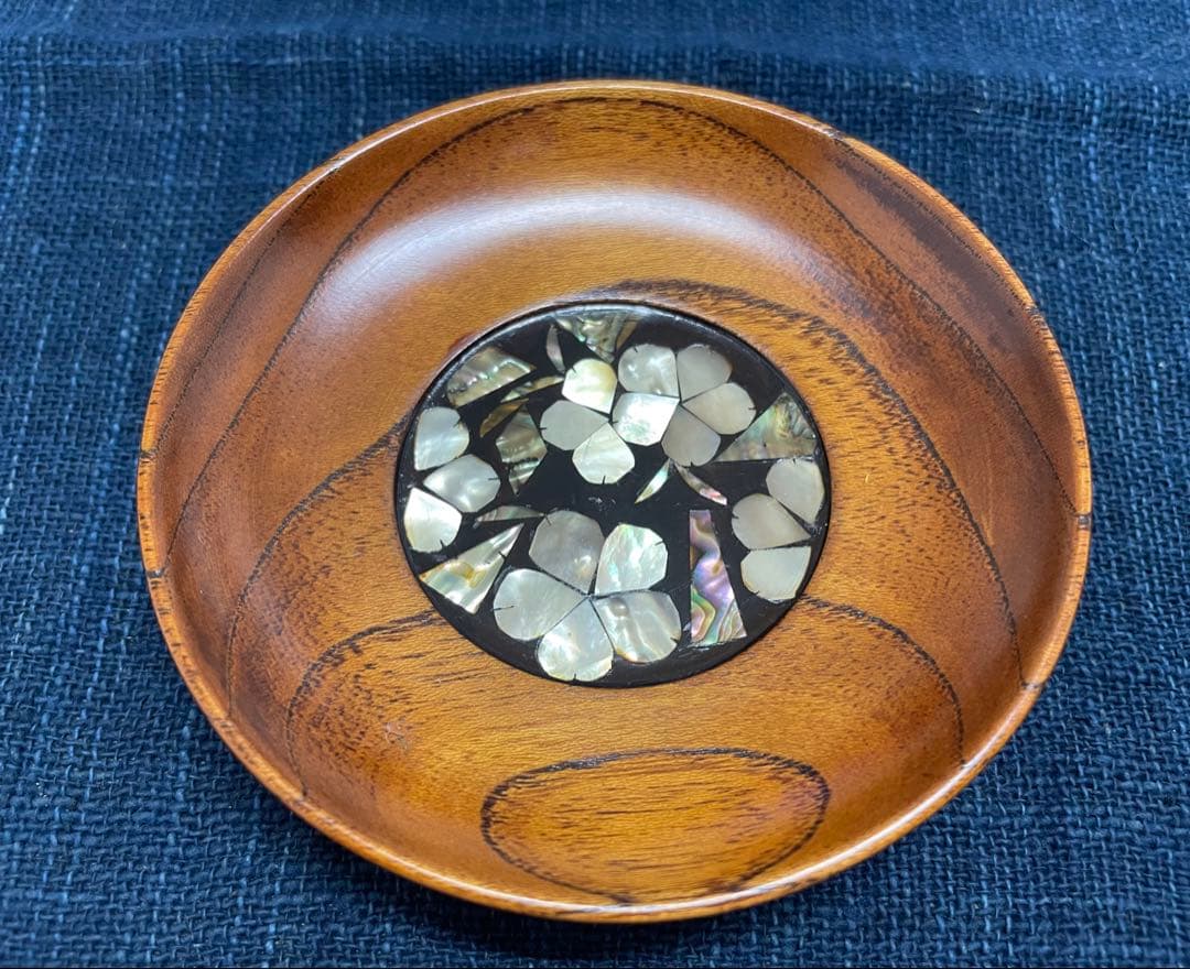 小島雄四郎さん　螺鈿　欅　小皿　茶托　5客セット