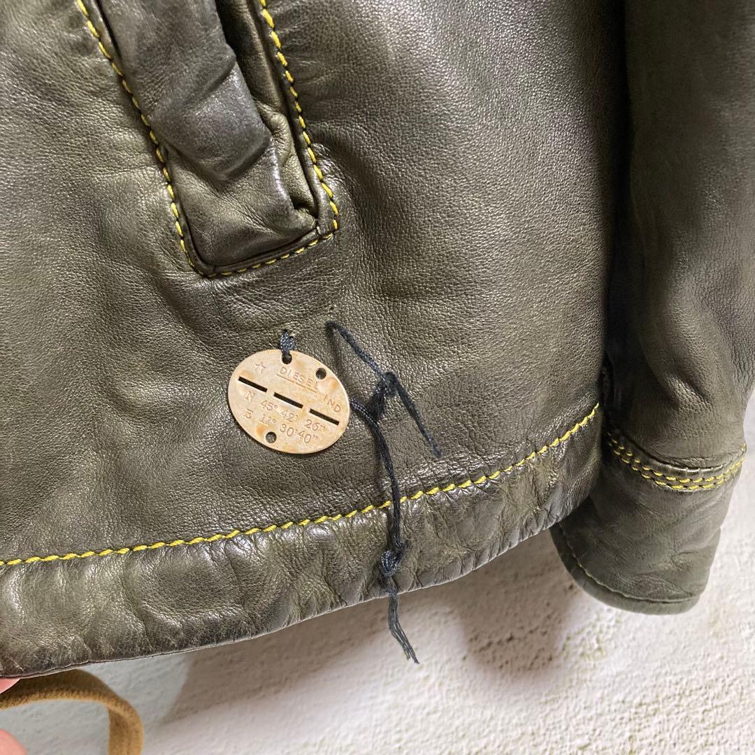 DIESEL ディーゼル 羊革 ラムレザー ライダースジャケット カーキ