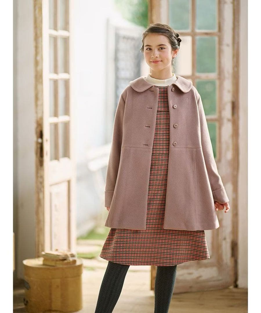 新品 組曲 ウールコート 150-160 ショコラ系　7449