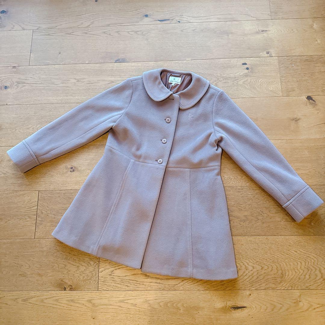 新品 組曲 ウールコート 150-160 ショコラ系　7449