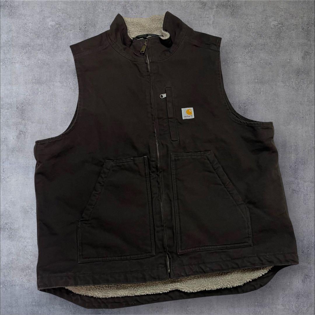Carhartt ダックベスト ブラウン 裏地ボア L