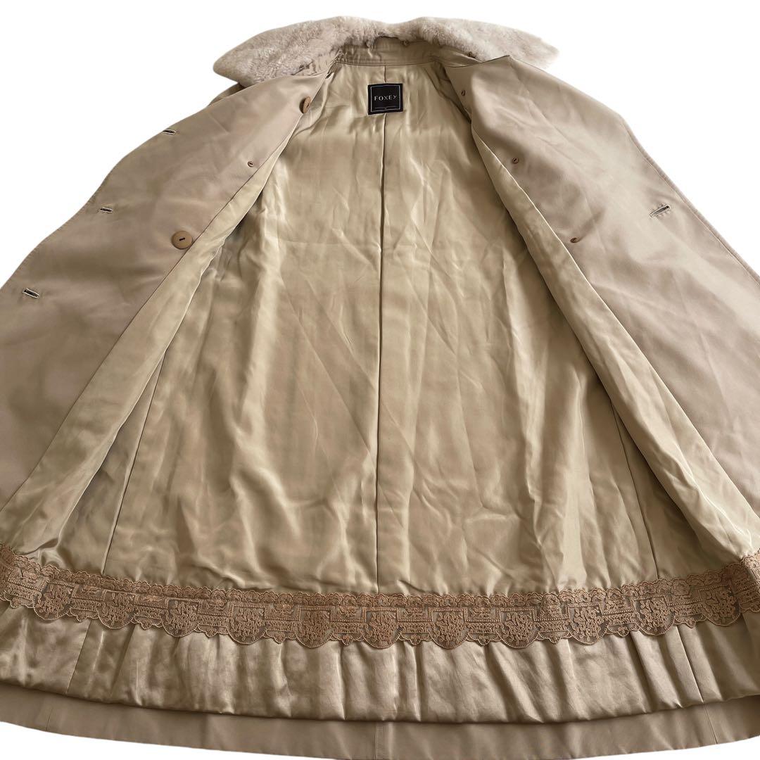 美品　超希少　フォクシー　ヌートリアファー　シルクトレンチコート　ベージュ　38
