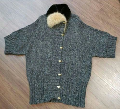 MaxMara　スポーツマックス　ニットコート　gray　襟リアルファー　美品