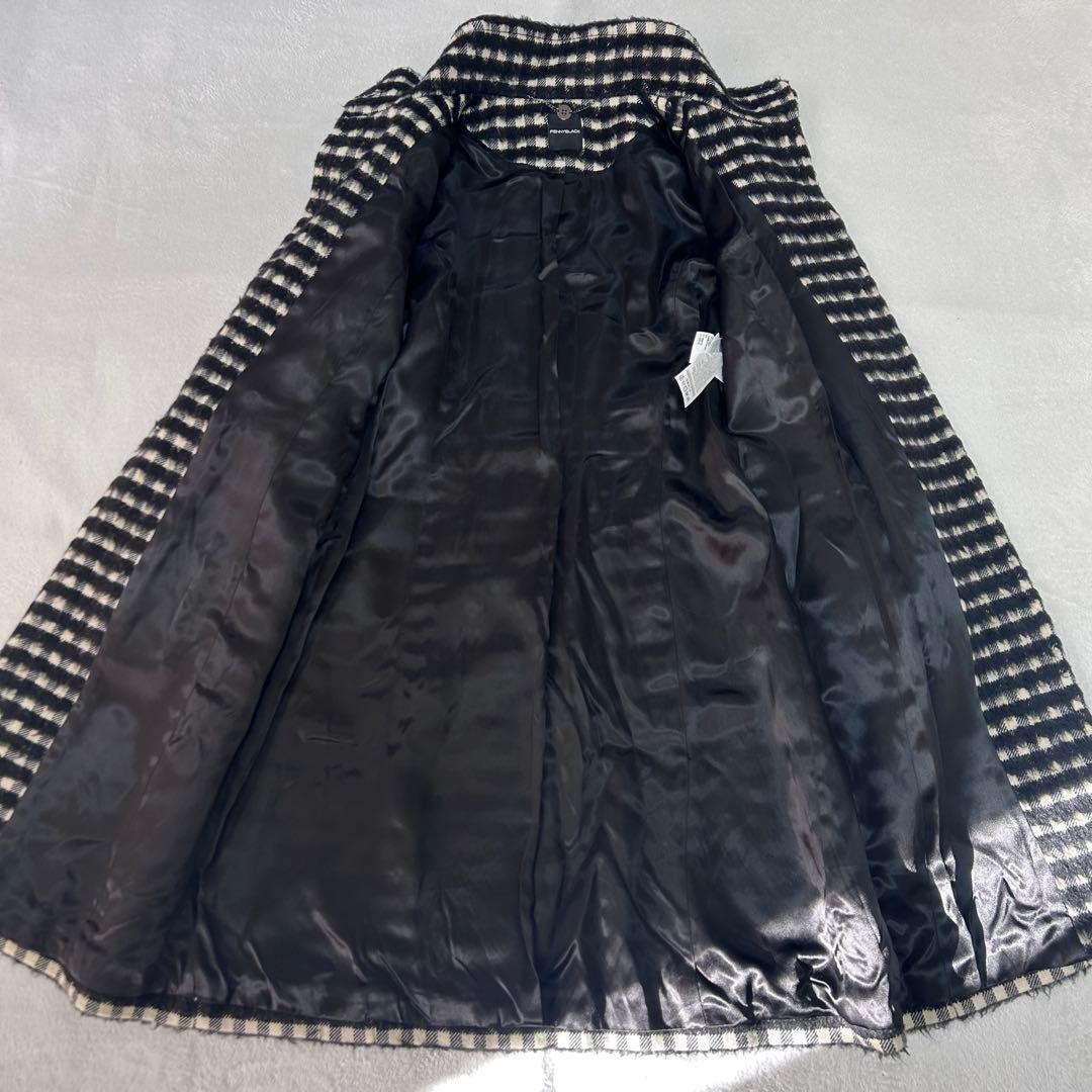 美品✨ペニーブラック　カシミヤ　モヘア　チェック　スタンドカラーシャギーコート