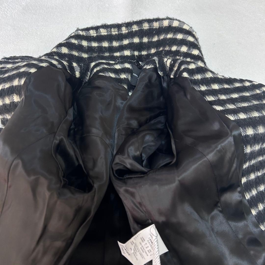 美品✨ペニーブラック　カシミヤ　モヘア　チェック　スタンドカラーシャギーコート