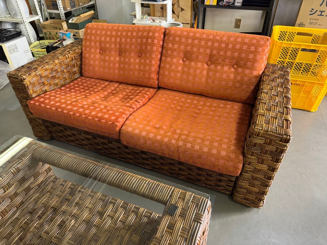 アジアンテイスト　ラタン　籐　ガラステーブル　ソファ　リゾート　おしゃれ