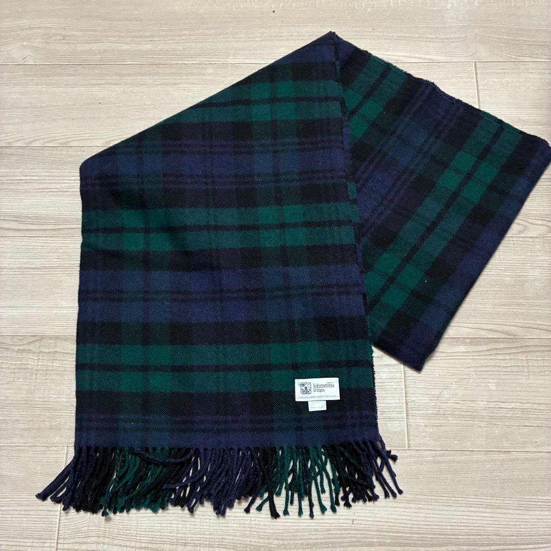 ジョンストンズ大判ストールブラックウォッチカシミアタータンチェック