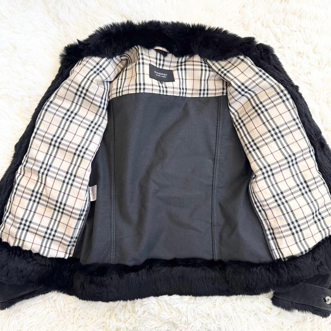 バーバリーブラックレーベル　ラビットファー　コーデュロイジャケット　黒　チェック