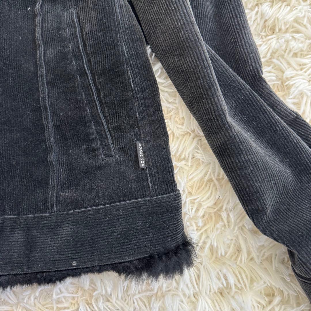 バーバリーブラックレーベル　ラビットファー　コーデュロイジャケット　黒　チェック