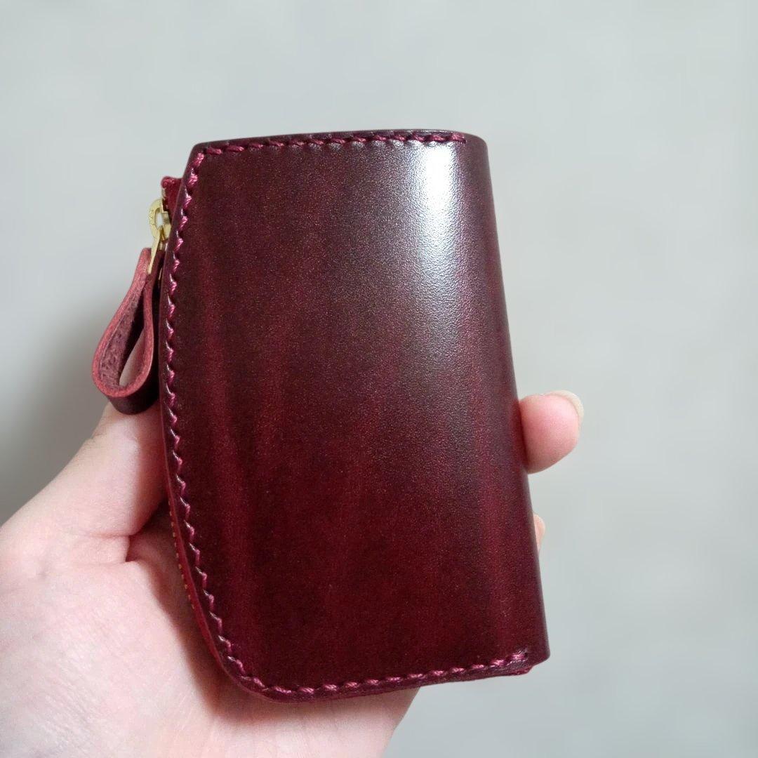 ルガトショルダー　ワイン　L字ファスナー　コンパクト財布　　栃木レザー　小銭入れ