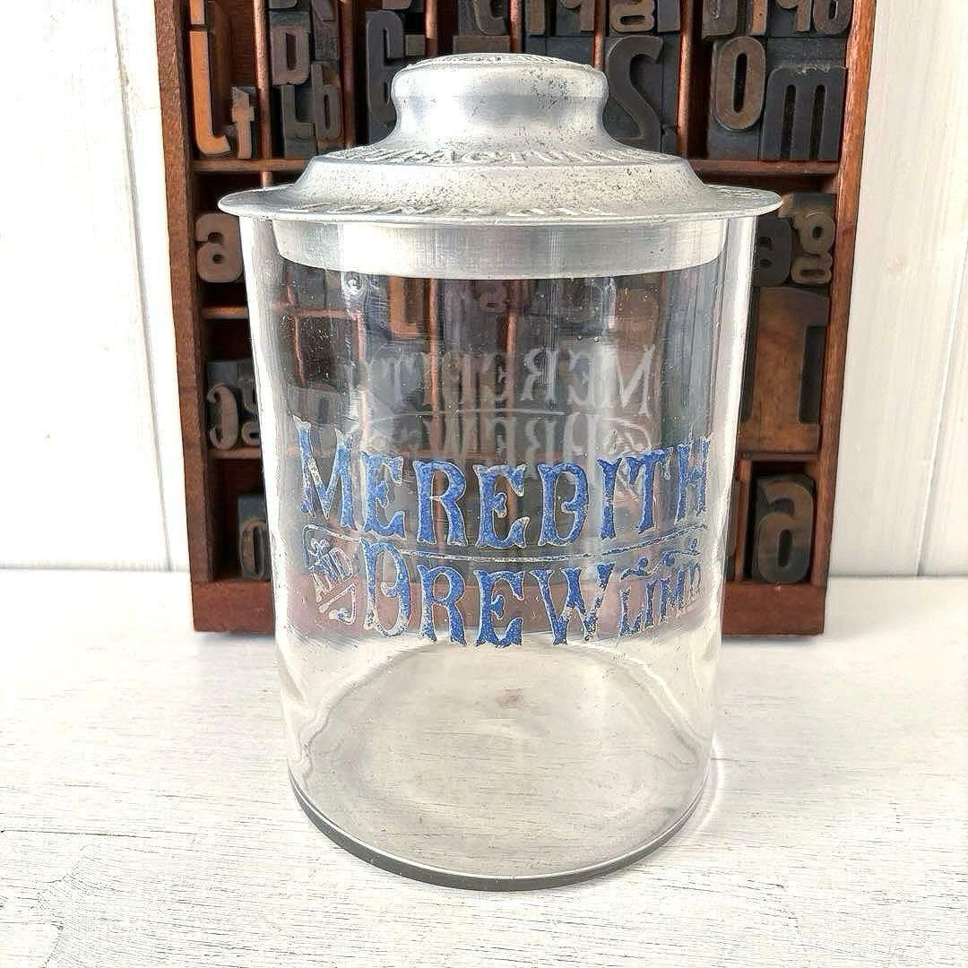 イギリスアンティーク MEREDITH&DREWビスケット ガラスジャー 蓋付き