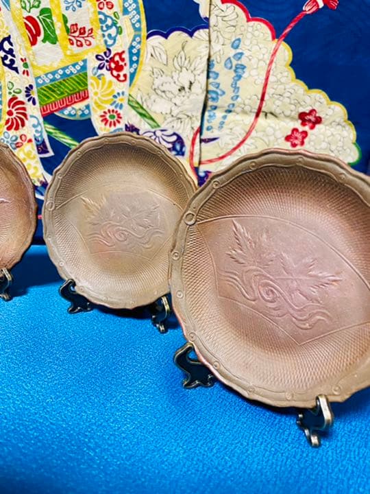 蔵の中の金庫より　備前焼素焼き　幕末〜 繊細彫　5客　骨董　大珍品