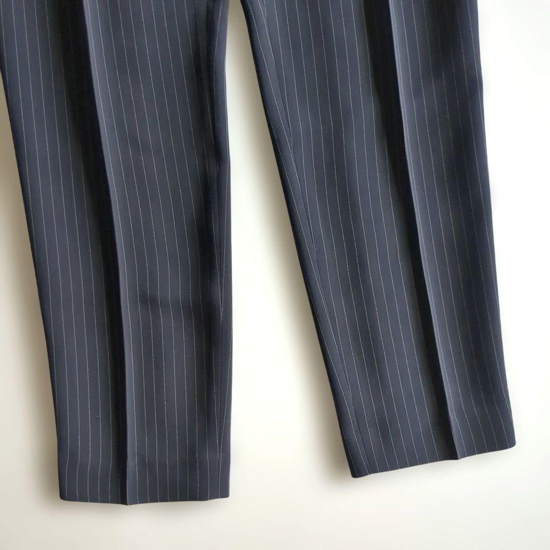 極美品★プラステ パンツスーツ カラーレス テーパードパンツ ストライプ 紺 M