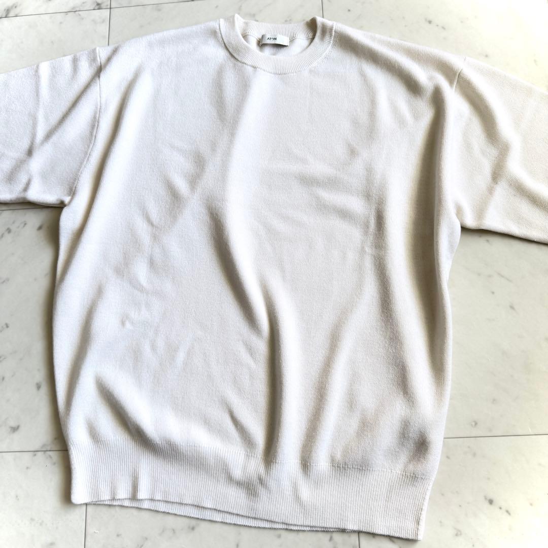 美品 エイトン ATON カシミヤシルク クルーネックセーター オフホワイト 2