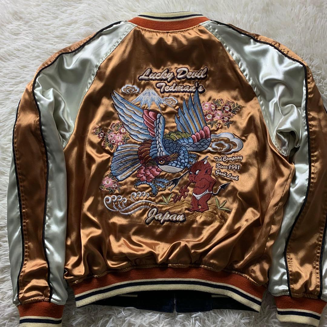 美品■TEDMAN スカジャン リバーシブル 別珍 刺繍 ブラック 40