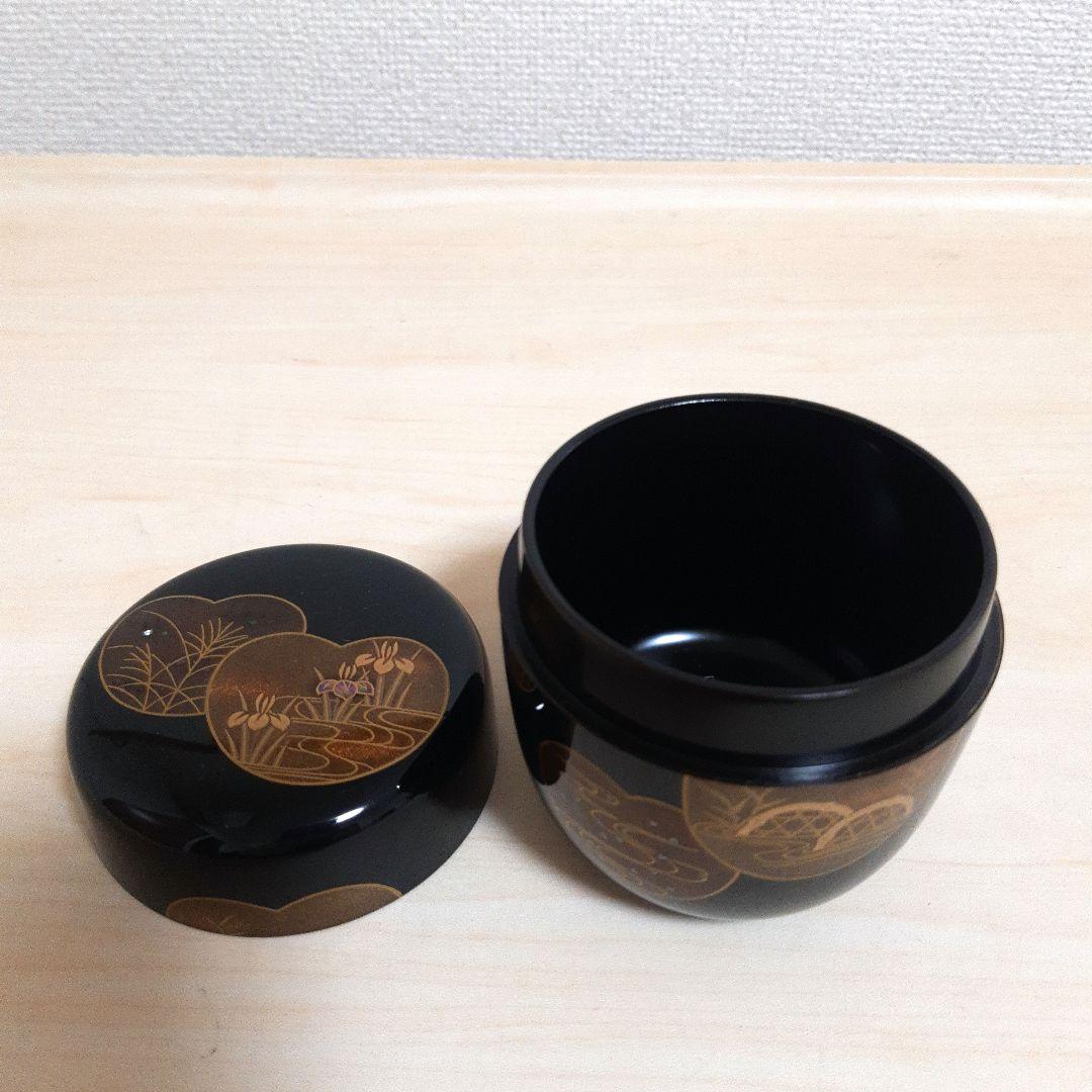 ◆大棗 ◆団扇蒔絵◆竹内幸斎作◆新品◆金箔、螺鈿装飾の黒漆棗 木箱付き