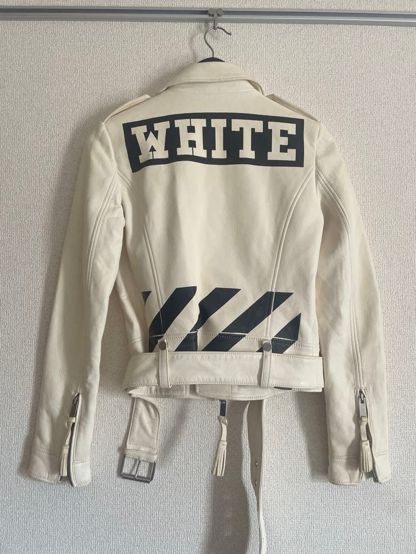 OFF WHITE BLUE COLLAR バックプリント　レザージャケットS