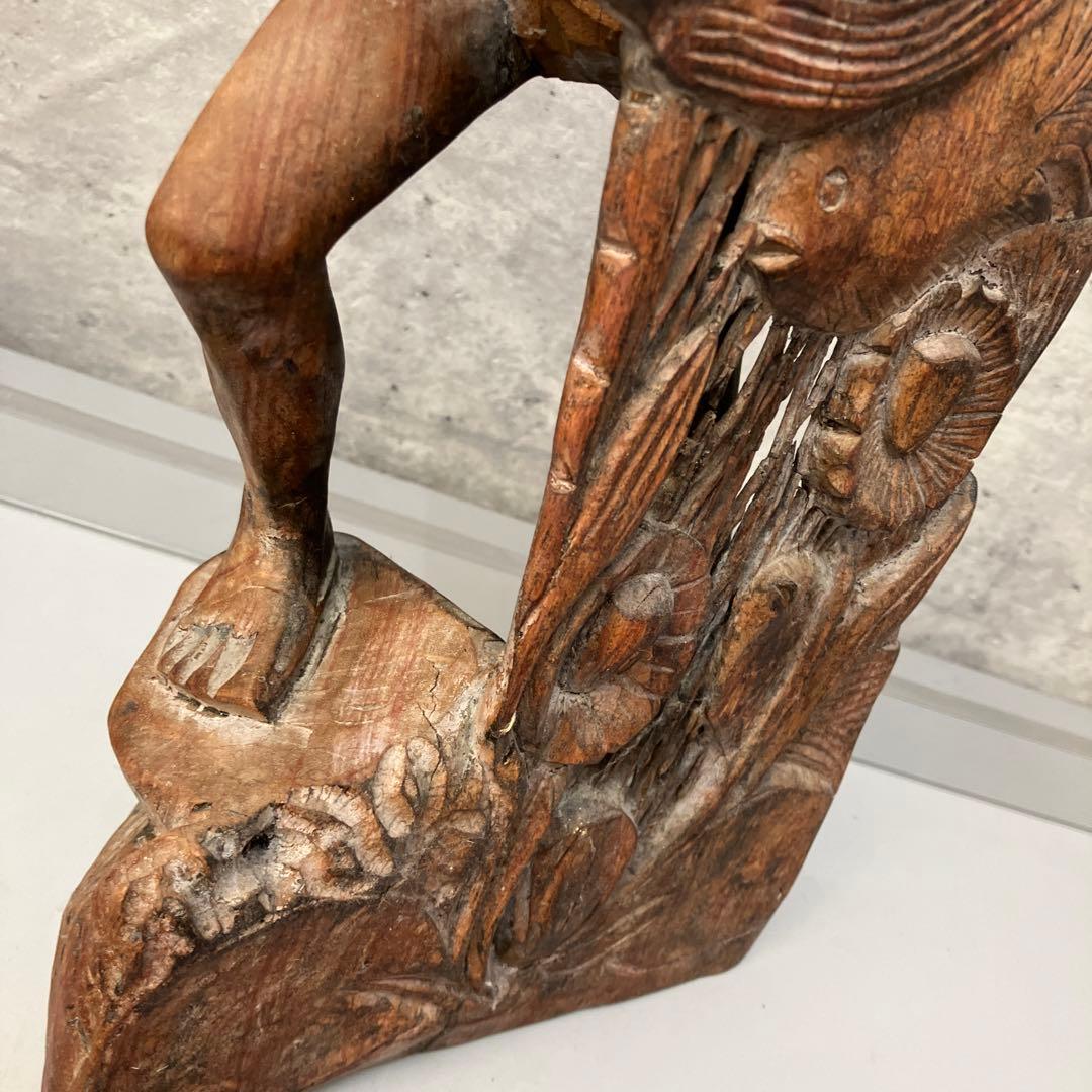 エスニック アジアン 木製 木彫り 工芸品 漁師 男 網漁 投網 置物 オブジェ
