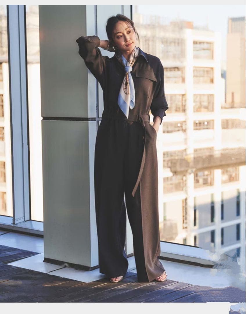 【朝比奈彩✖️Oggi✖️UNTITLED 】シャツカラーオールインワングレー