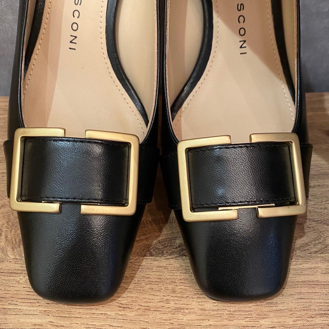 【極美品】 ファビオルスコーニ メタルバックル パンプス スクエアトゥ ブラック