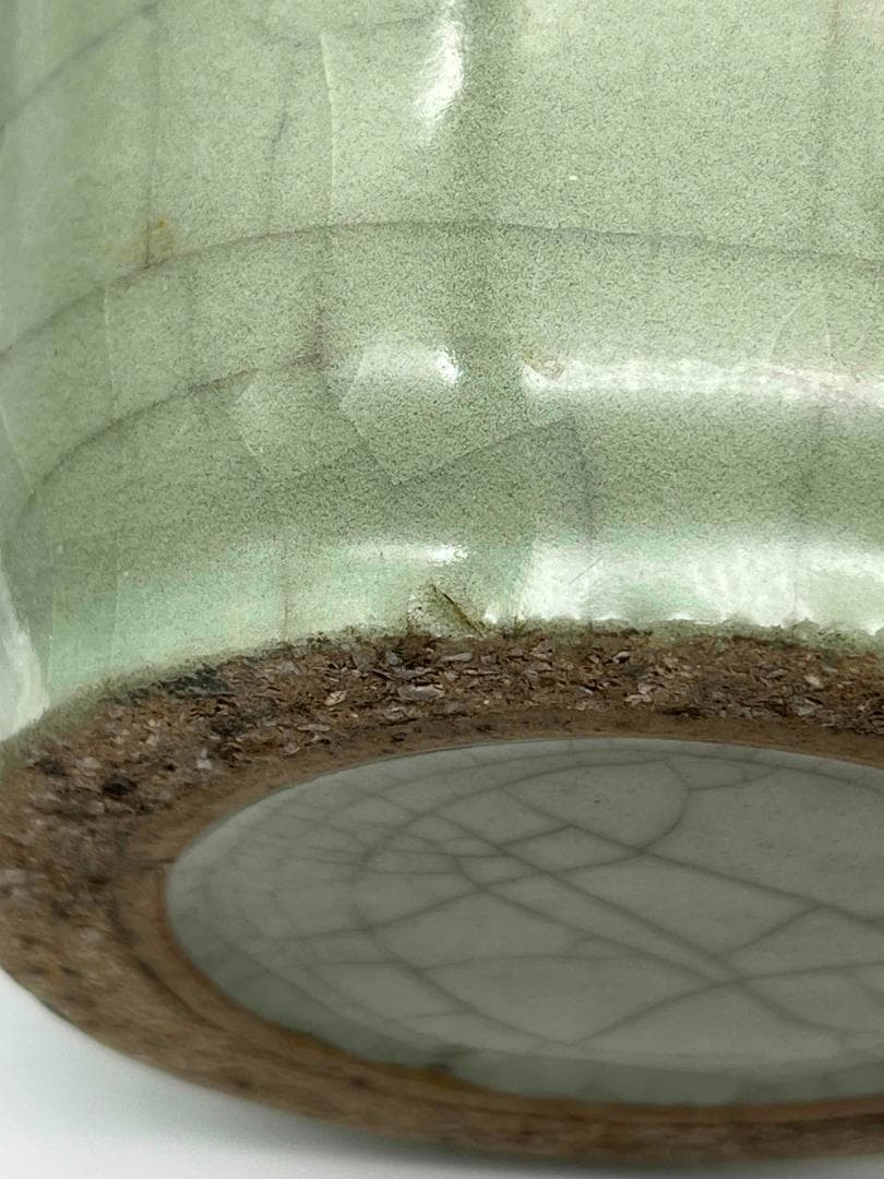 南宋～元時代　青磁貫入花瓶　汝官窯　龍泉窯　花入　茶道具(E-78)