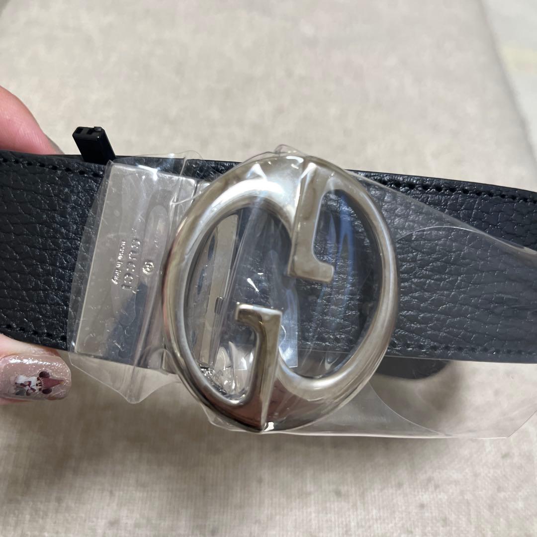 GUCCIブラックレザー Gロゴバックル ベルト
