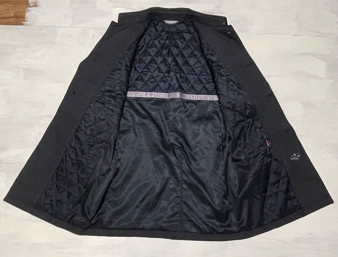 高級ウール　HILTON 比翼　ステンカラーコート L ブラック系