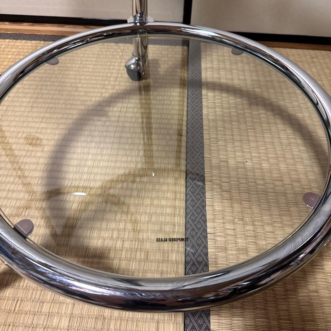 ガラステーブル3段　ミッドセンチュリー　ラウンドテーブル　コーヒーテーブル