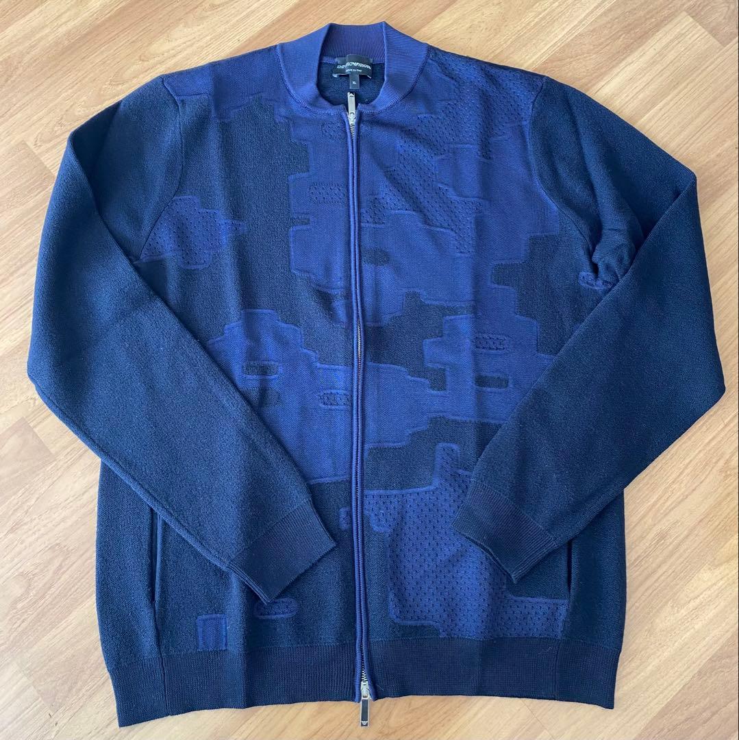 エンポリオアルマーニ　パターン編み　ジップアップ　カーディガン ネイビー