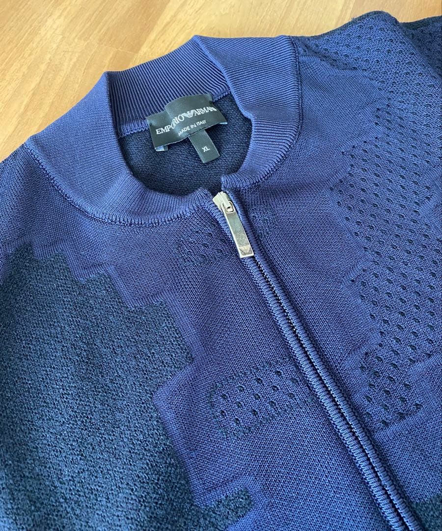 エンポリオアルマーニ　パターン編み　ジップアップ　カーディガン ネイビー