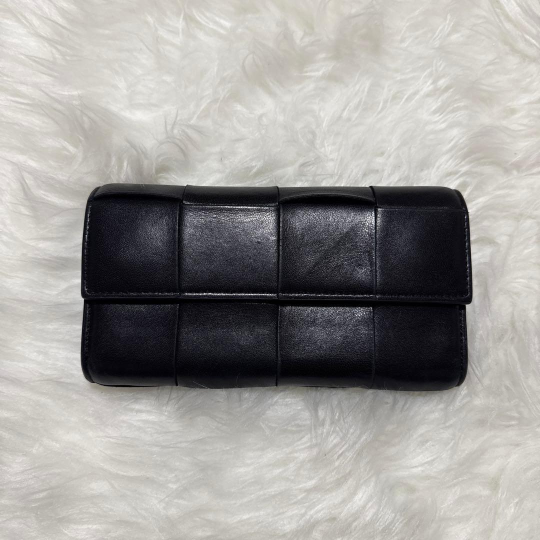 ボッテガ カセット ラージ フラップウォレット 財布 黒 レザー 長財布