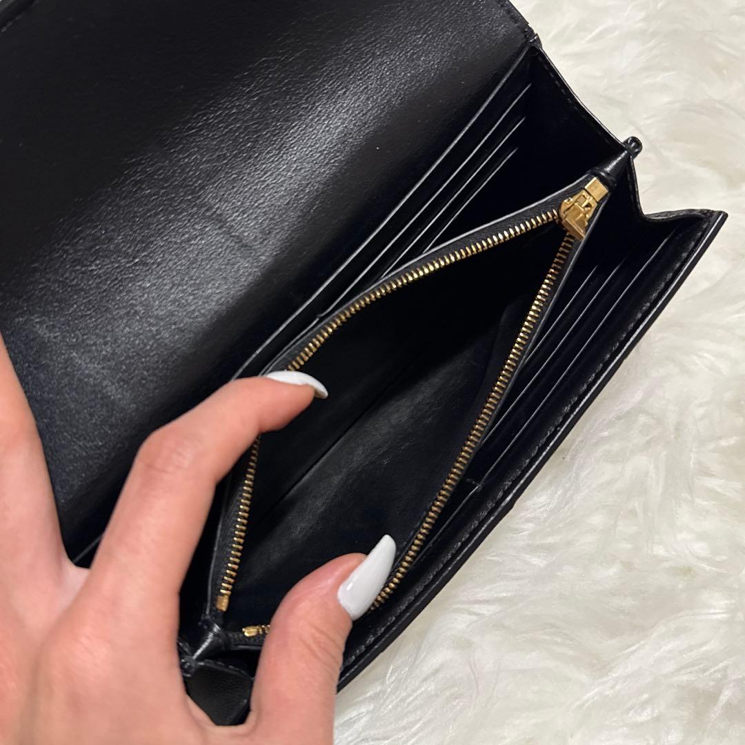 ボッテガ カセット ラージ フラップウォレット 財布 黒 レザー 長財布