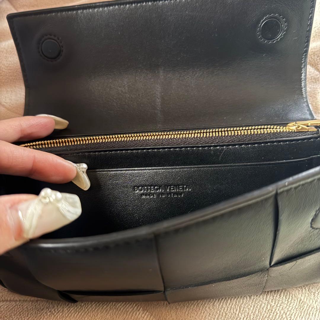 ボッテガ カセット ラージ フラップウォレット 財布 黒 レザー 長財布