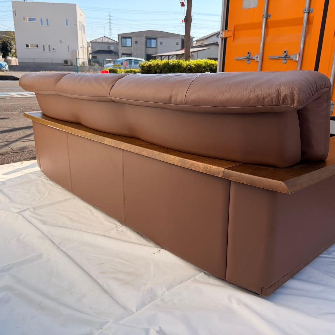 カリモク オールド　レザー 3Pソファ 本革 ブラウン系　 レトロ