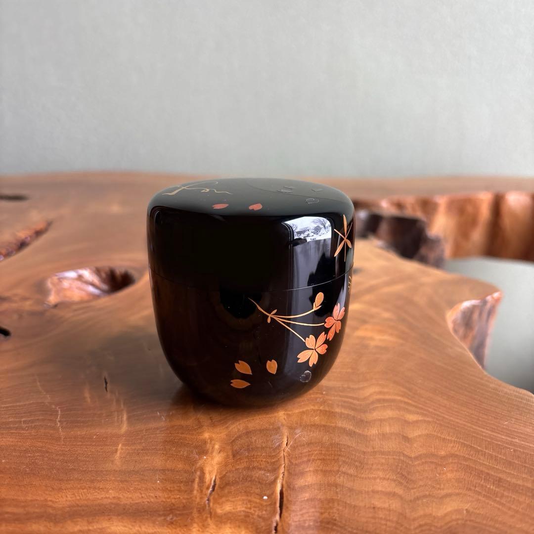 雪蒔絵 棗 竹仙造 桜 雪 螺鈿細工 茶道具 共箱(蓋なし)