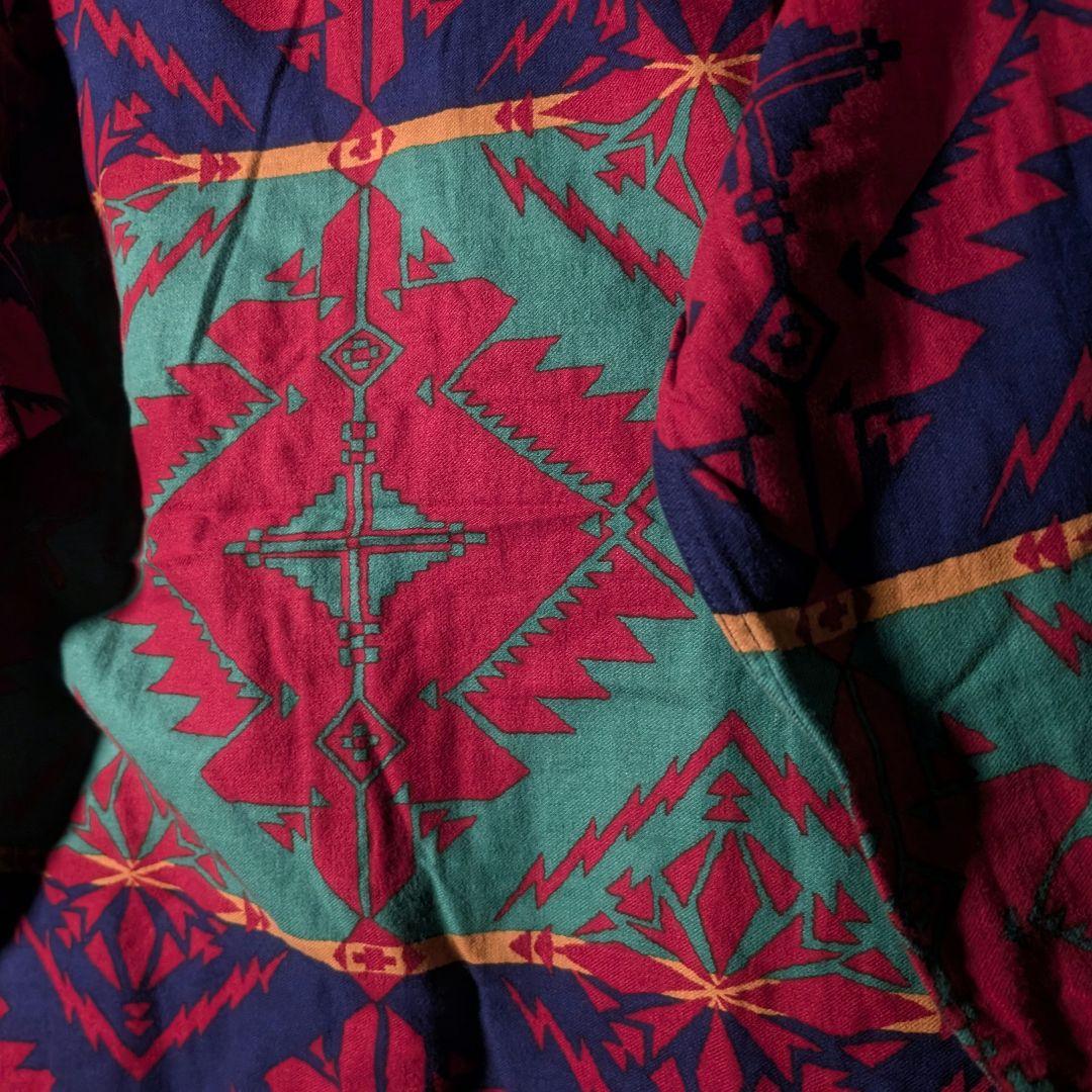 90s　ラルフローレン　ポロカントリー　ネイティブ柄　長袖　アロハシャツ　XL