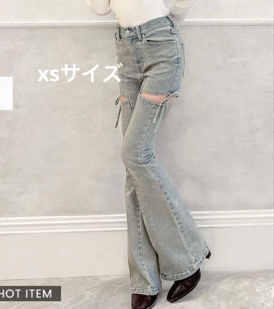 RESEXXY リゼクシー カットアウトリボンデニムパンツ アイスブルー XS