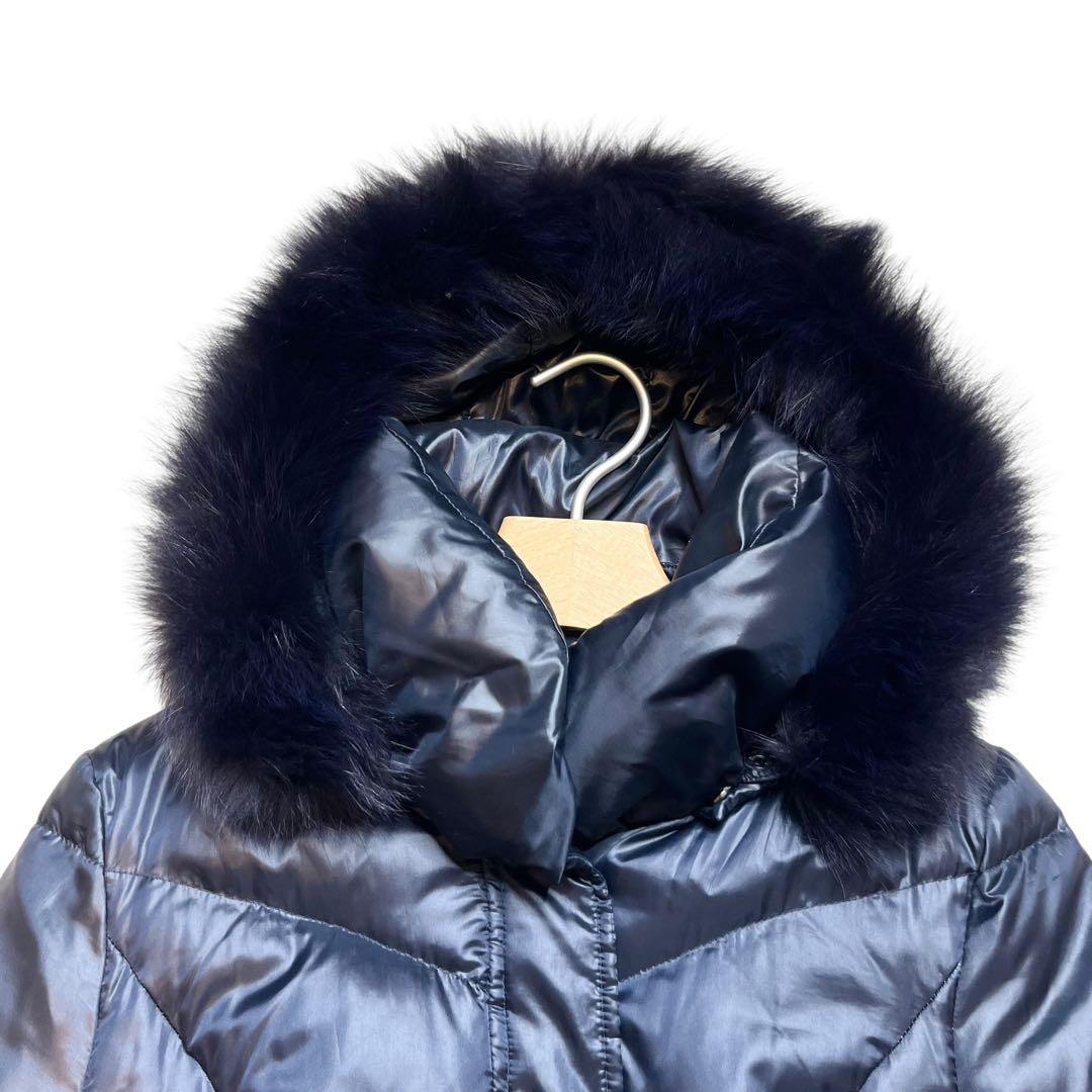 40 ブルーフォックス ファー ダウンコート Aライン フレア インディヴィ 紺