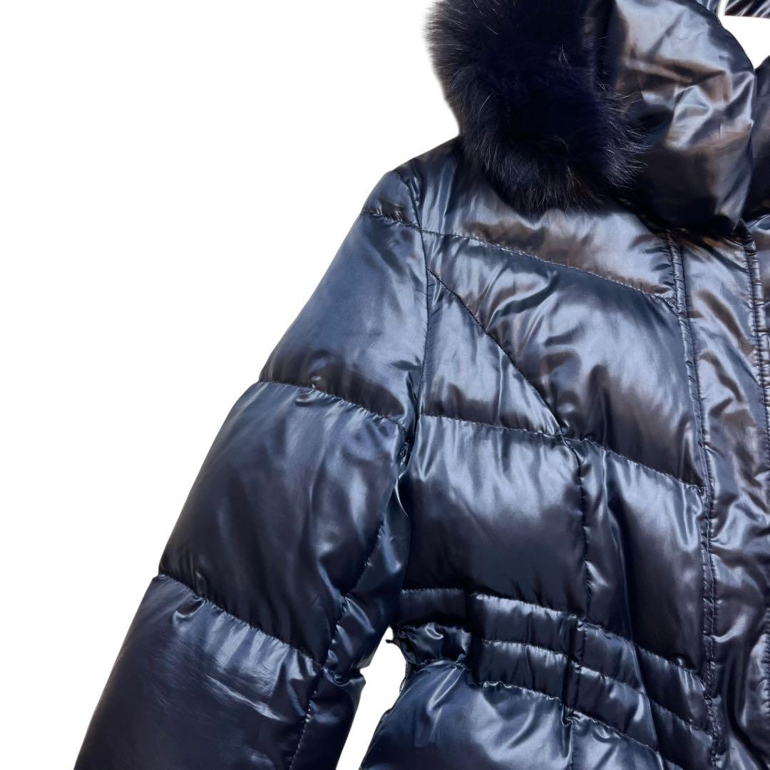 40 ブルーフォックス ファー ダウンコート Aライン フレア インディヴィ 紺