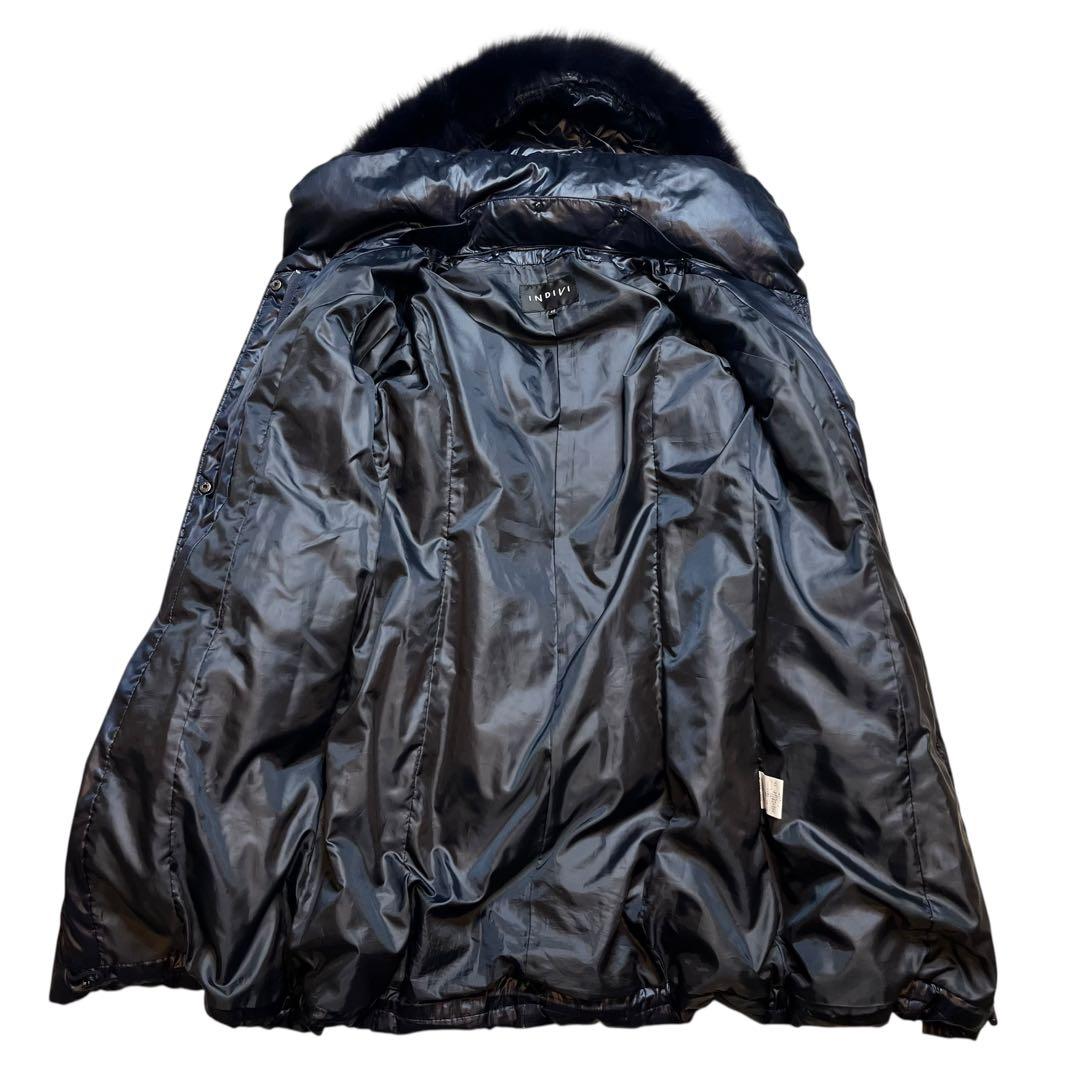 40 ブルーフォックス ファー ダウンコート Aライン フレア インディヴィ 紺