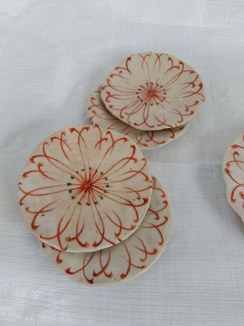 黒岩卓実作ー花模様の皿 中皿２枚、小皿４枚