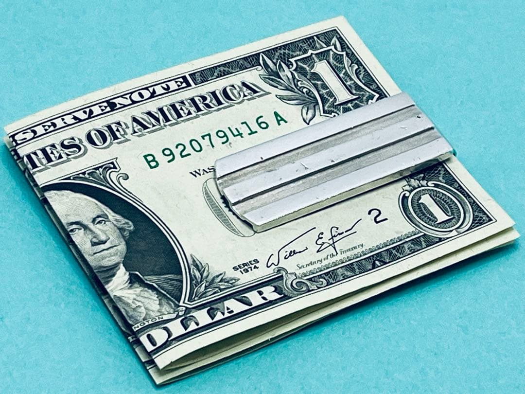 h513希少　オールドティファニー　1995 ストライプ　マネークリップ　925