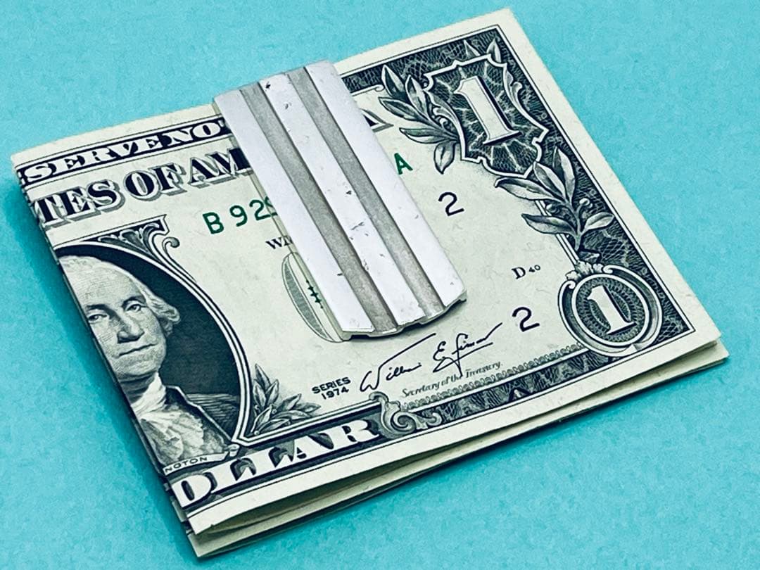 h513希少　オールドティファニー　1995 ストライプ　マネークリップ　925