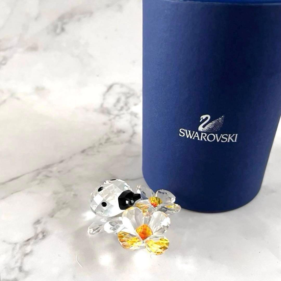 美品　スワロフスキー SWAROVSKI 花とテントウムシ オブジェ 置物
