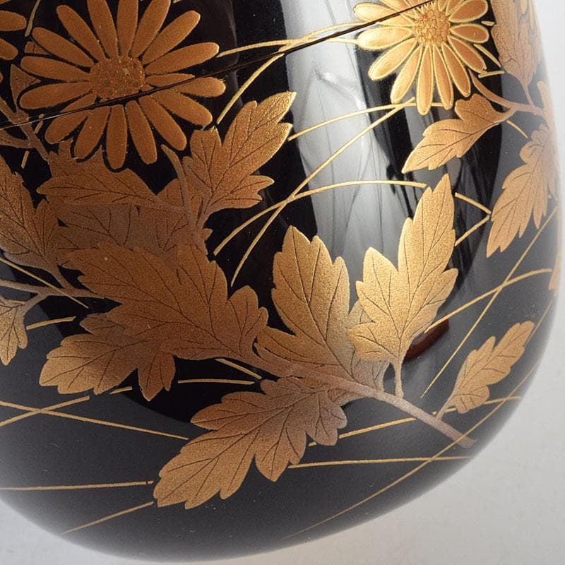 茶道具　輪島塗　佐藤幸一作　小菊蒔絵　棗　共布共箱　M　R9300