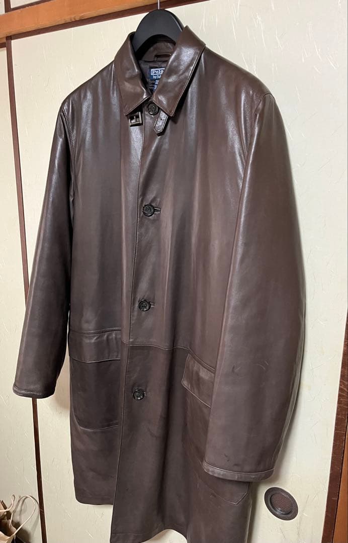 【Ralph Lauren】レザーロングコート　ブラウン