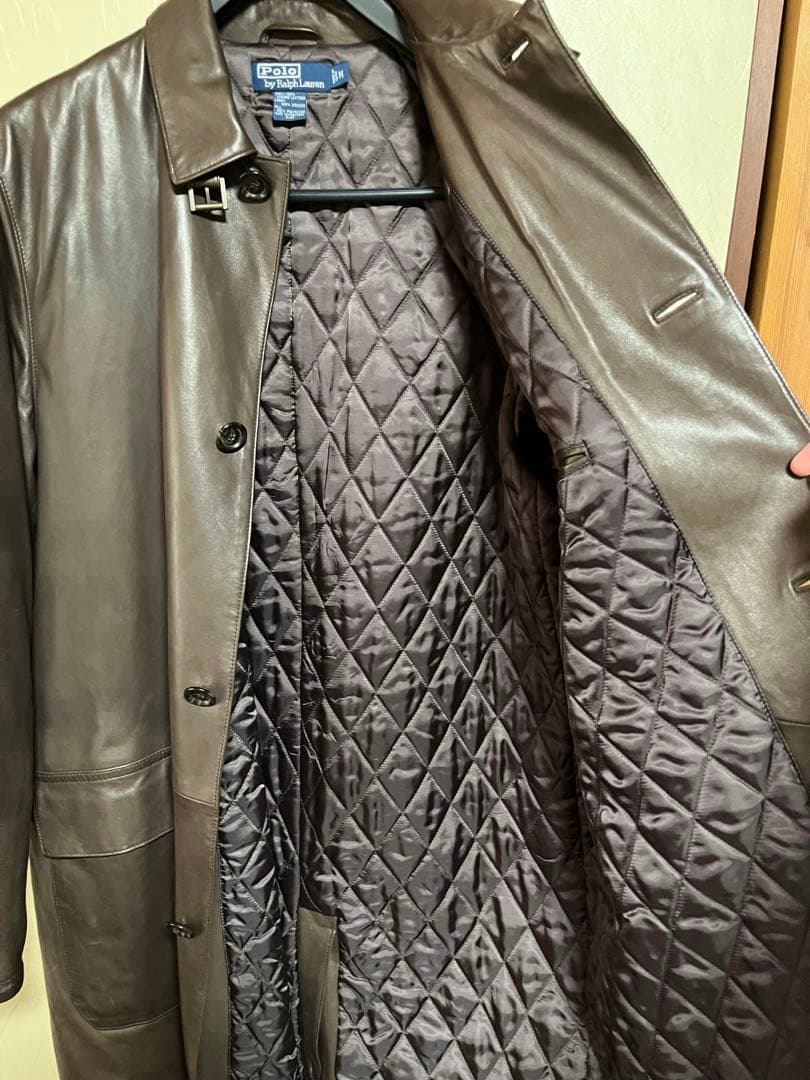【Ralph Lauren】レザーロングコート　ブラウン