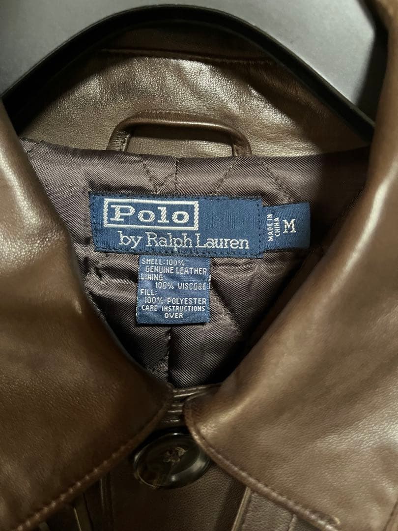 【Ralph Lauren】レザーロングコート　ブラウン