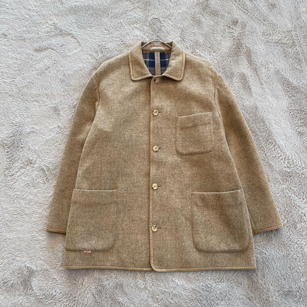 PAPAS♡メンズ ウールステンカラーコード 本革パイピング 52 LL