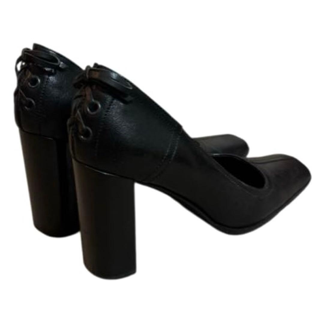 miu miu バックレースアップスクエアトゥパンプス　ブラック37（24㎝）